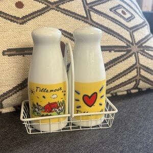 Tillamook Yellow and White Ceramic Shakers